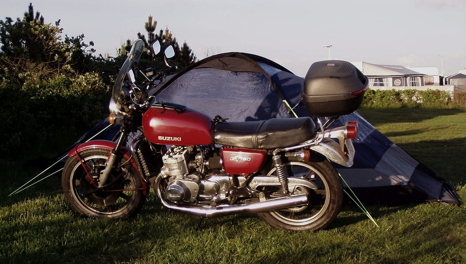 Image with Suzuki GT 750 and tent, Germany